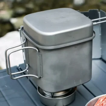 Casserole camping carrée pliante en titane 1400ml