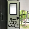 Autocollant porte camping car Home is where we park it