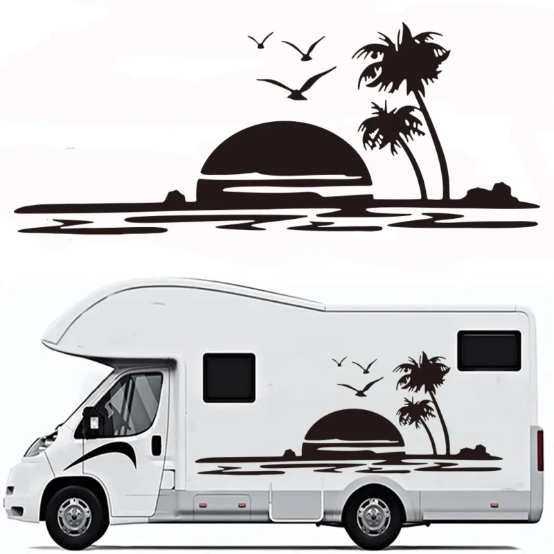 Grand autocollant de camping car Plage coucher de soleil