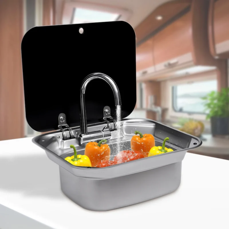 Lavabo camping car Premium avec couvercle en verre trempé – Image 3