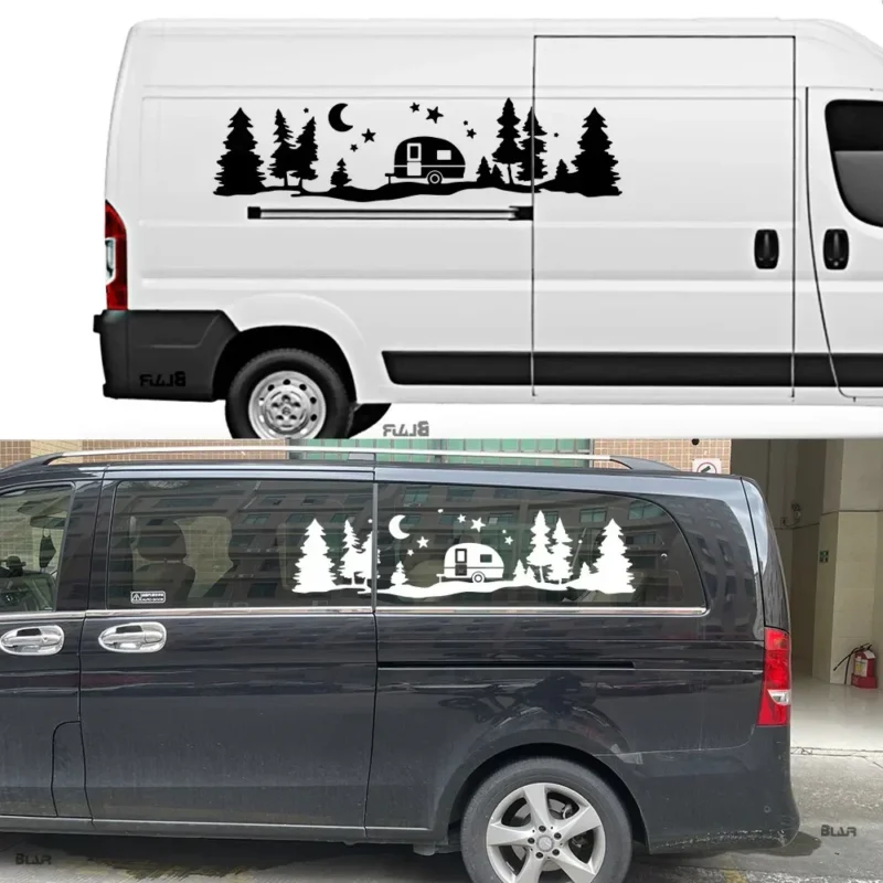 Grand autocollant camping car Forêt étoilée montagne – Image 8