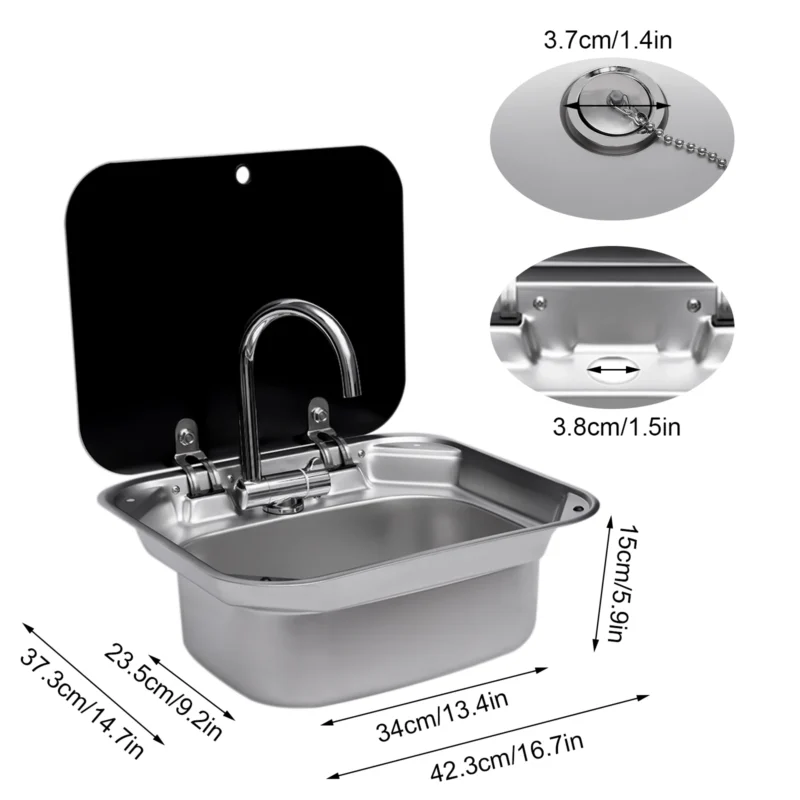 Lavabo camping car Premium avec couvercle en verre trempé – Image 4